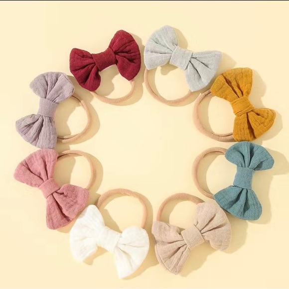 Baby bow set nylon NEW pink mustard white purple 8 pieces gift idea hair - Picture 4 of 6